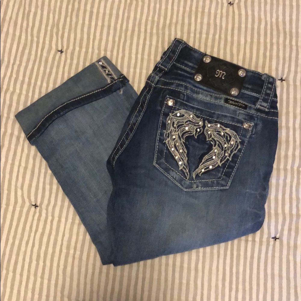 Miss Me Dark Blue Embroidered Ankle Jeans